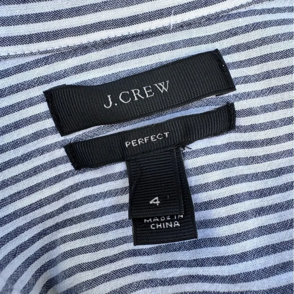 J. Crew Perfect Fit Striped Bling Poplin Shirt Grey White Women's Size 4